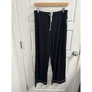 GapBody Womens Black Wide Leg Pajama Pants Sleep Bottoms White Piping NWT SP